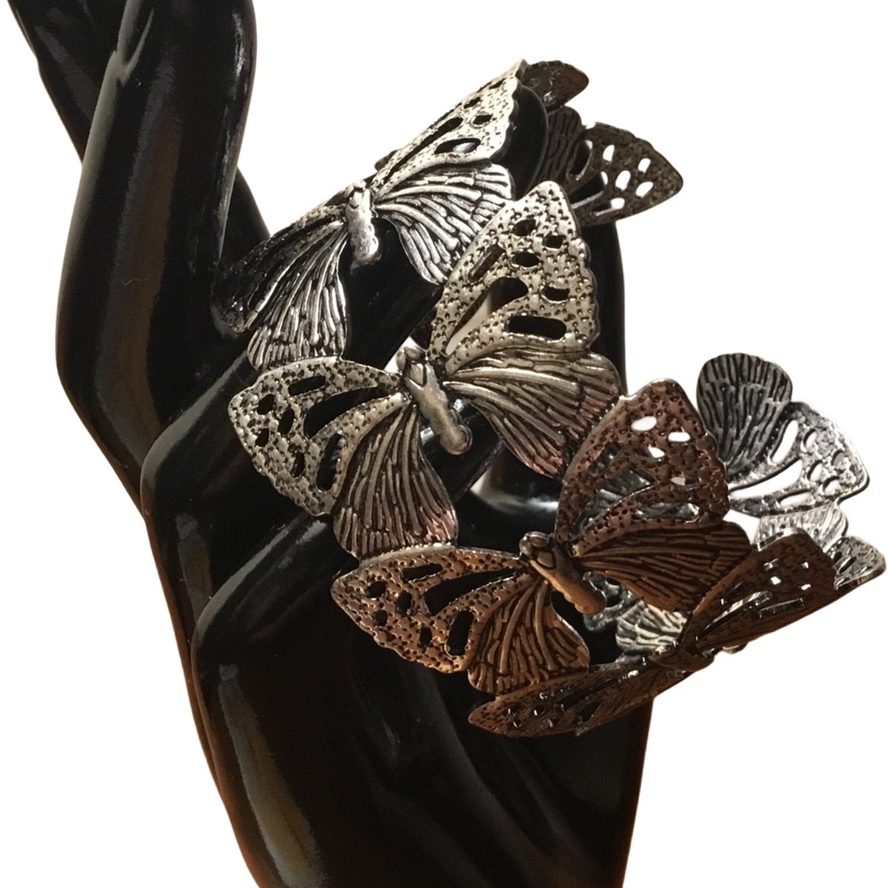 Antique Silver Butterfly Open Cuff Boho Bracelet